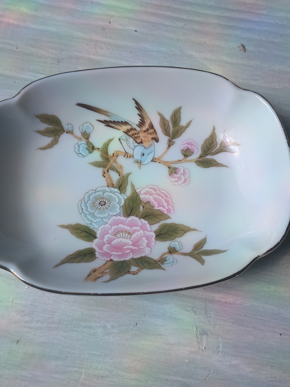 Vintage Japanese Porcelain Trinket Dish: Bird & Floral Vanity Decor